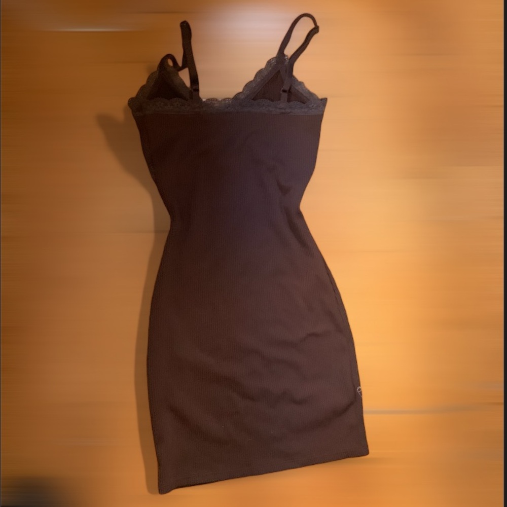 brown dress with lace trim